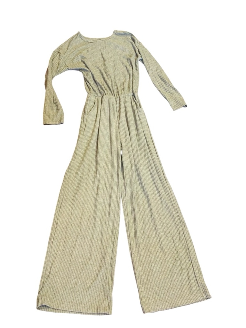 HALARA Tan Ribbed Wide Leg Long Sleeve Jumpsuit
